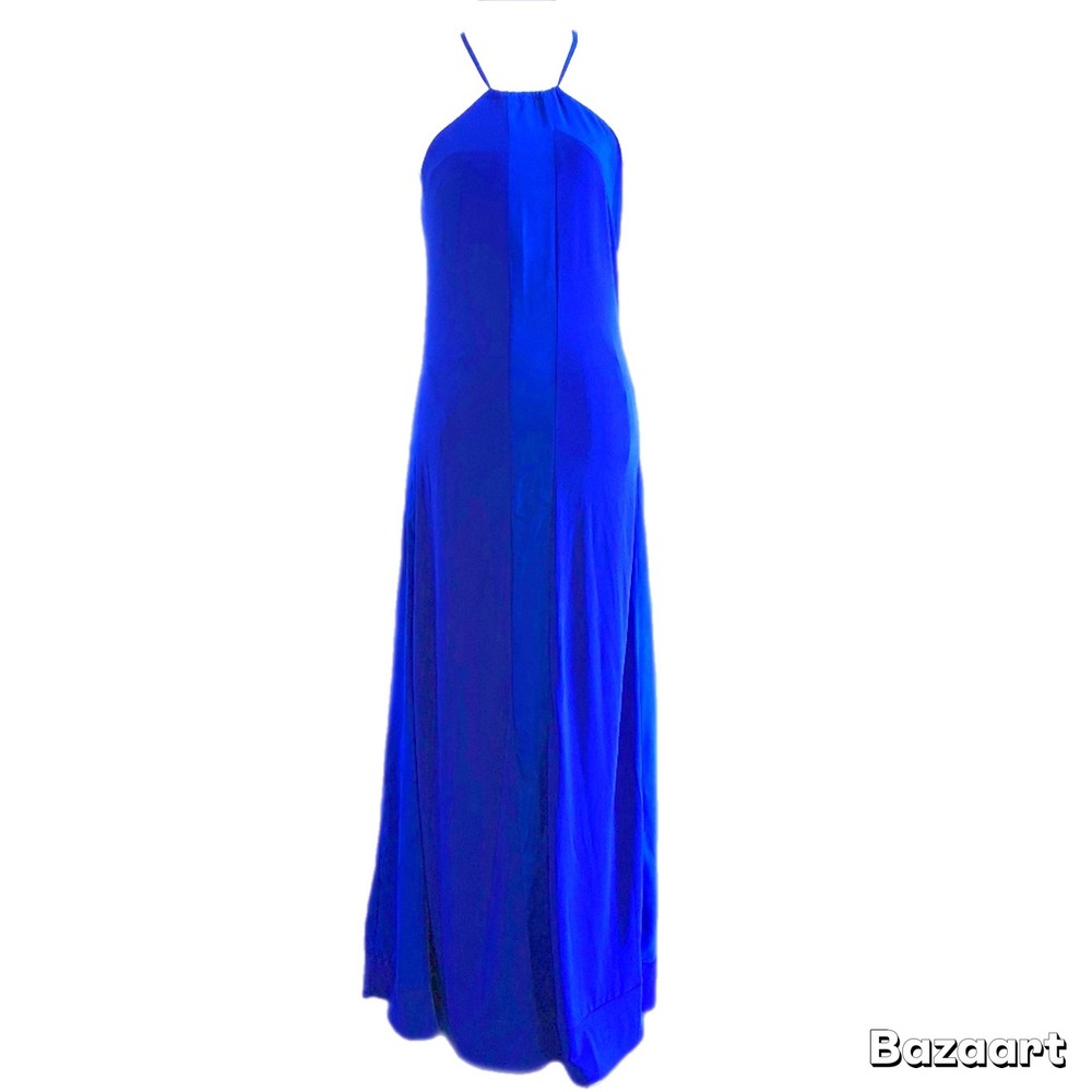 NWT Worthington Blue Maxi dress halter high neck elegant gown Small
